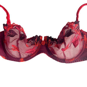 VTG 90s Aubade Demi Cup Underwire Bra Red Floral Lace Luxury Lingerie 34D